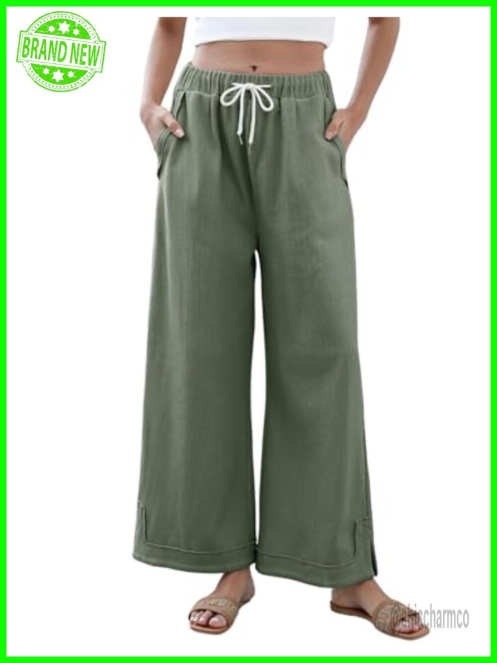 Wide Leg Palazzo Pants Drawstring Elastic Waist with Pockets